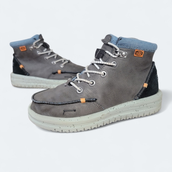 Hey Dude Bradley Boots Gray and Blue High-Top Sneakers Boys Size YT 2